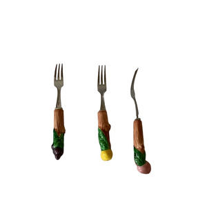Vintage Ceramic Handled Cocktail Forks Japan Set of 3
